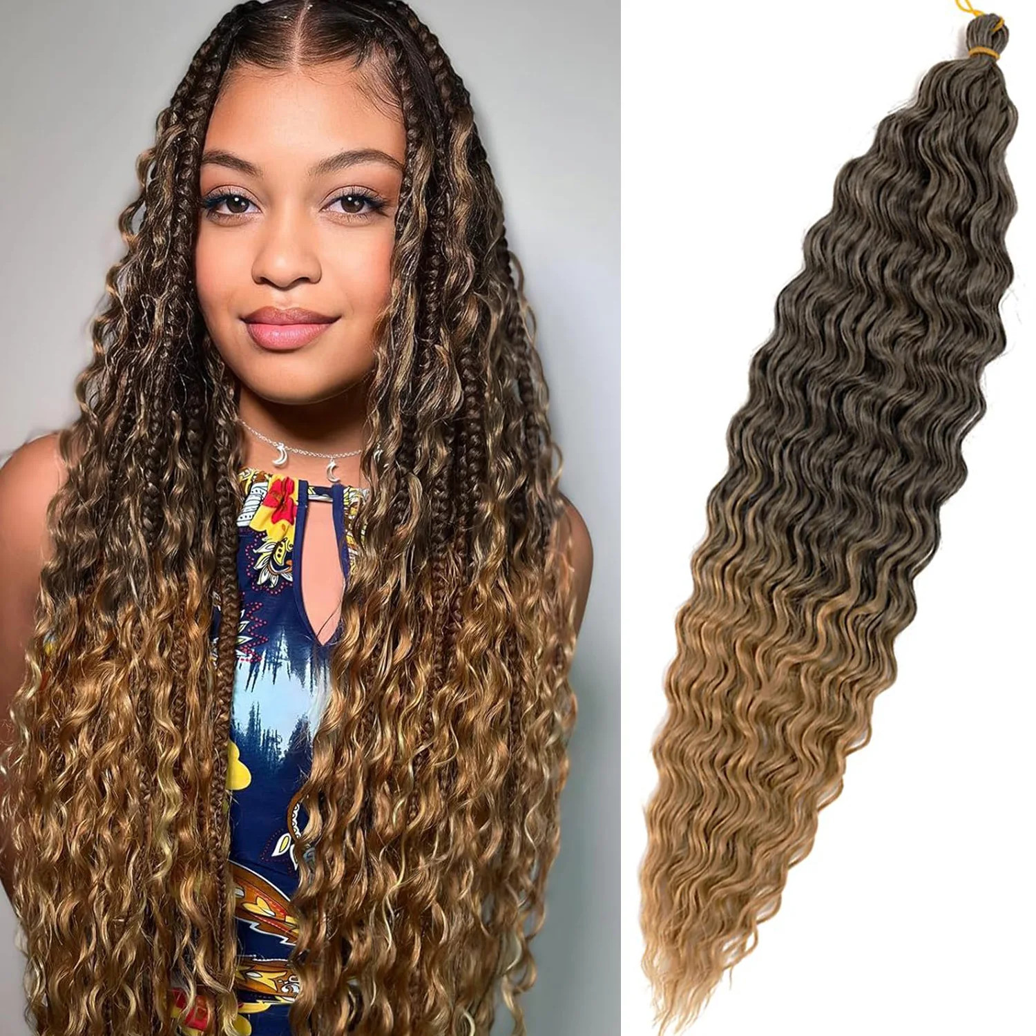 Deep Wave Hair Bundles Synthetic Long Curly Ocean Wave Crochet Braiding Hair