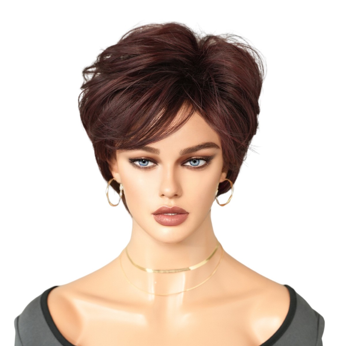 Black Purple Short Pixie Cut Wig With Side Bangs Full Head Synthetic Hair For