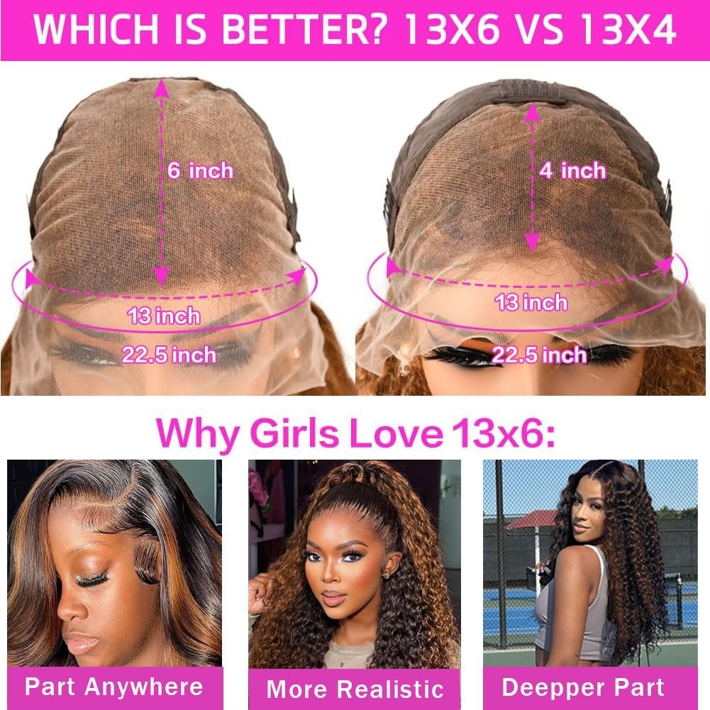 24″ Ombre Lace Front Wig Human Hair, Pre-Plucked Deep Wave, 180% Density, Gluele