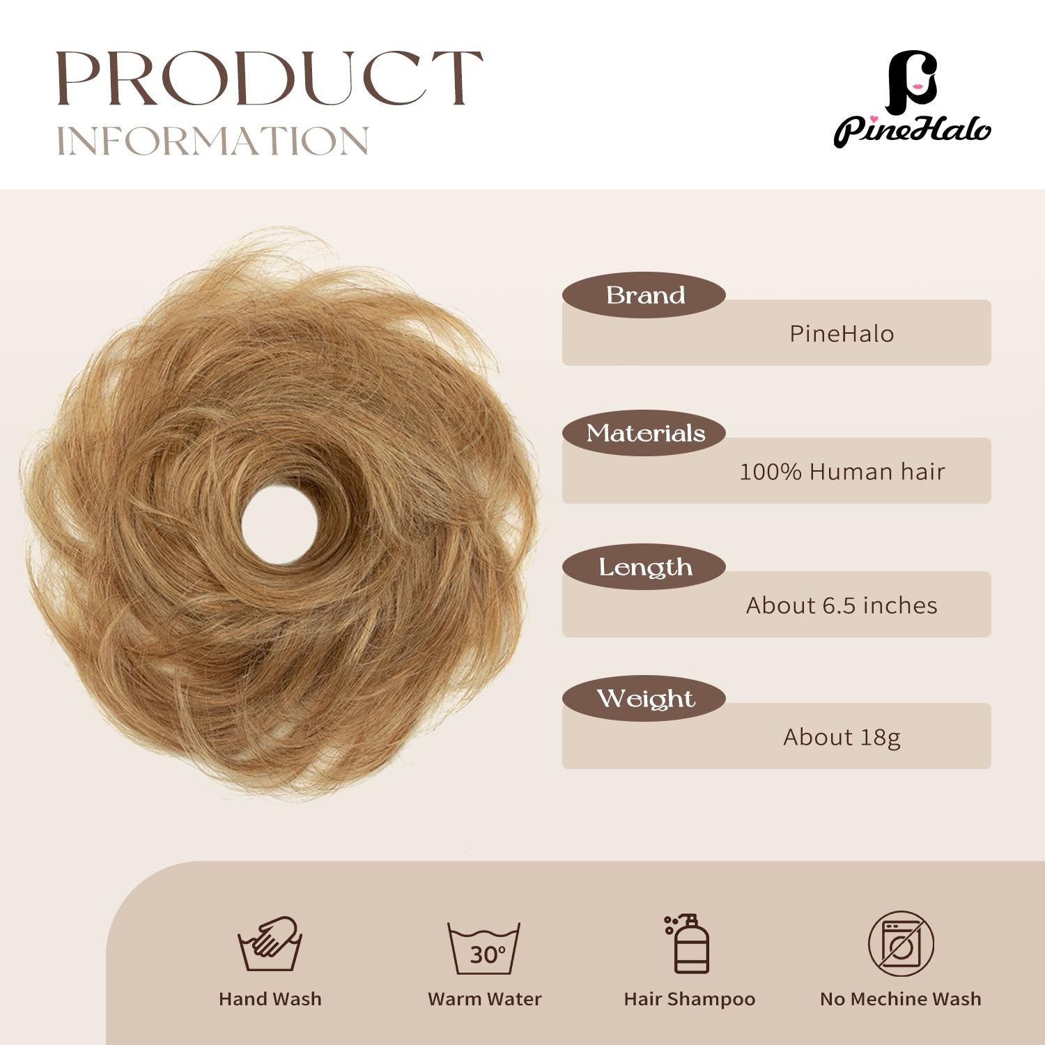Human Hair Extensions Bun Fluffy Hair Pieces for Ponytail #27 Dark Blonde Ela…