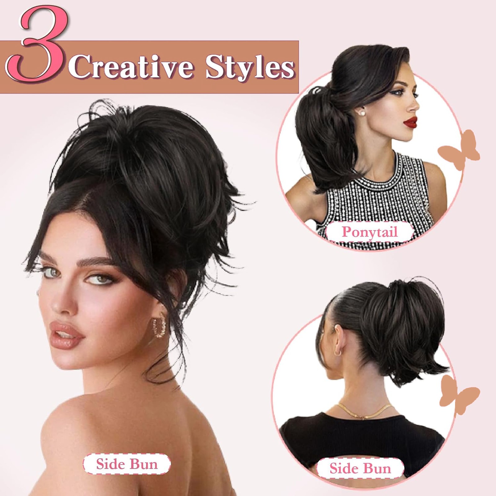 Natural Messy Bun Hairpiece Ponytail Scrunchie Updo Claw Clip in Hair Extensions