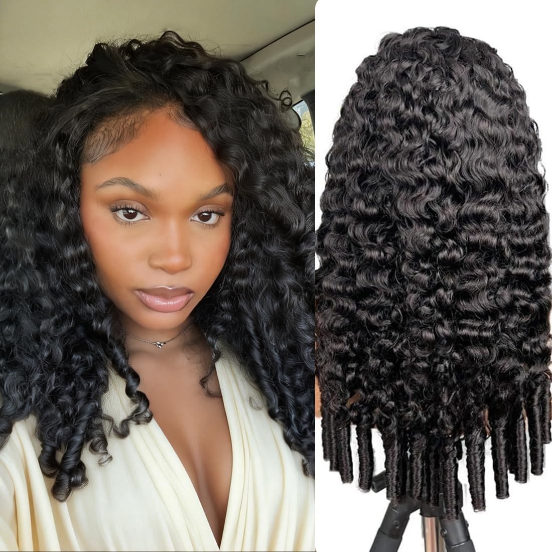 Burmese Curly Half Wig 200% Density 3-in-1 Drawstring No Glue Easy Install 24