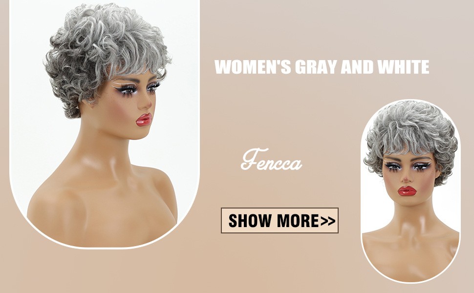 Women’s Short Curly Silver Gray Wig Heat Resistant Synthetic Full Daily Wear