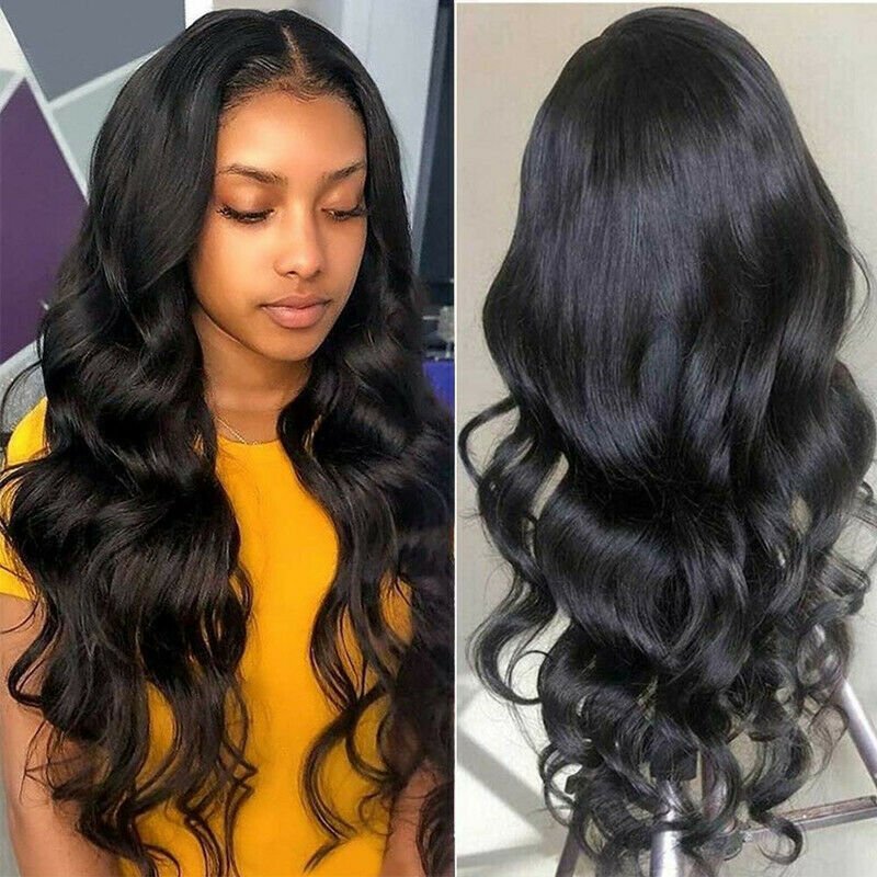 Women Long Black Wave Wig Synthetic Heat Resistant Hair Wig for Daily Party Use