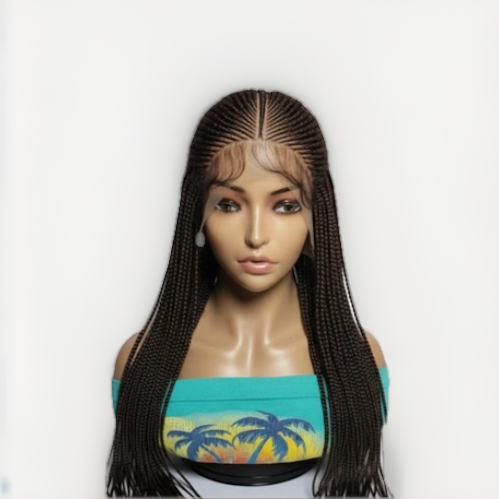 Black and Brown Braided Wig Cornrow Individual Braids Full Lace Baby Hair -36in