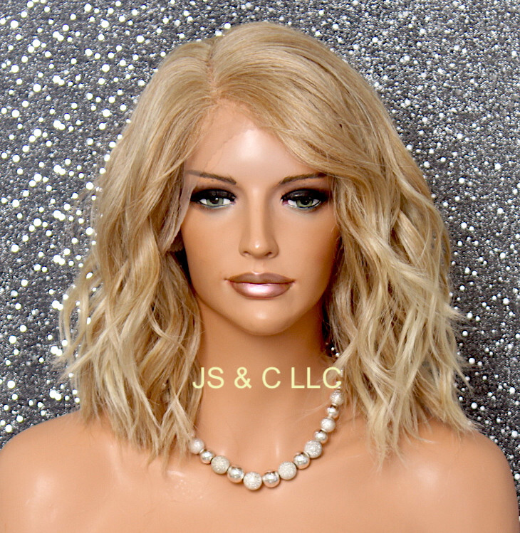 Human Hair Blend Full Lace Front Wig Heat OK Beach wavy Blonde mix T27-613 WEZ