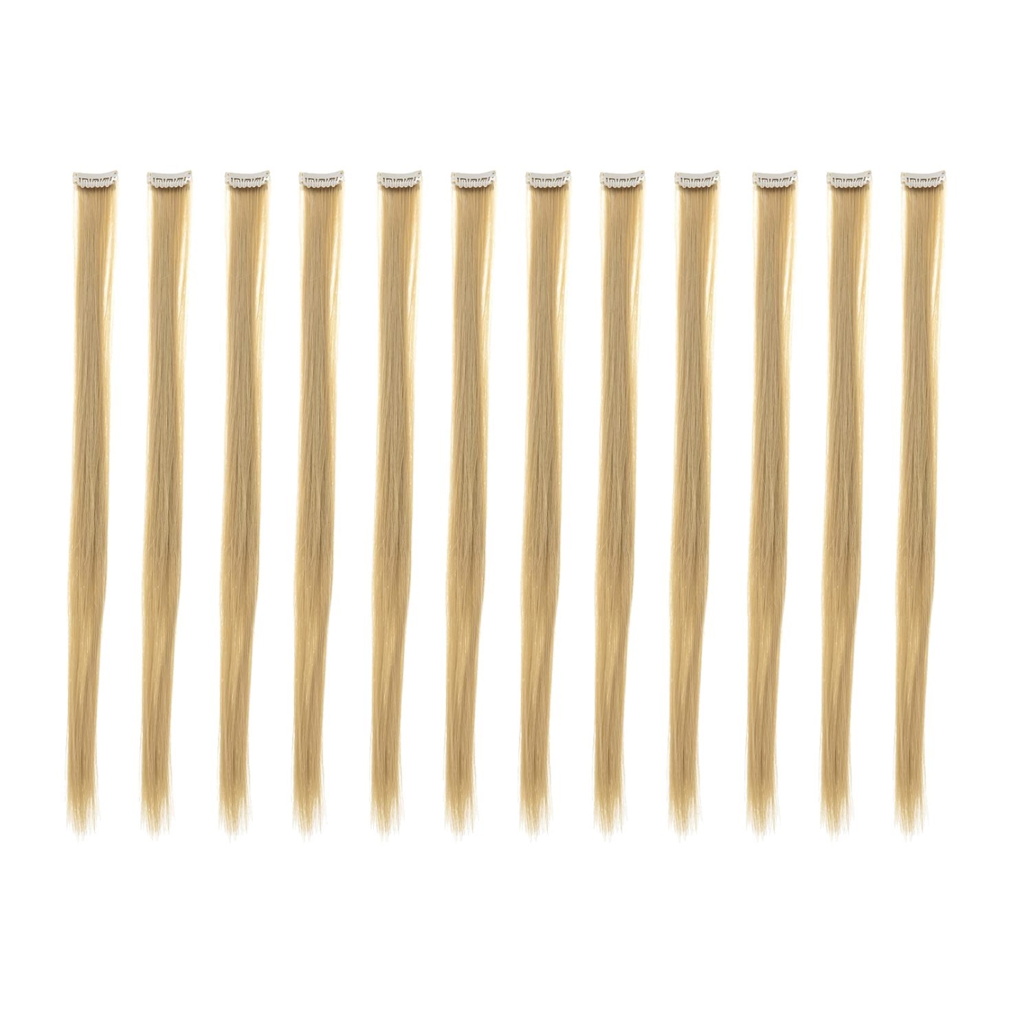 Easy Clip-In 12 Pcs Straight Hair Extensions – 18” Beige Blonde Highlights