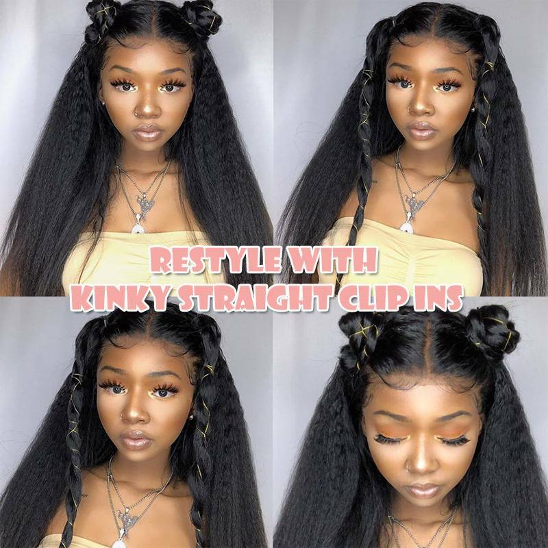 Yaki Straight Kinky Curly Clip In Remy Human Hair Extensions Full Head Thick US