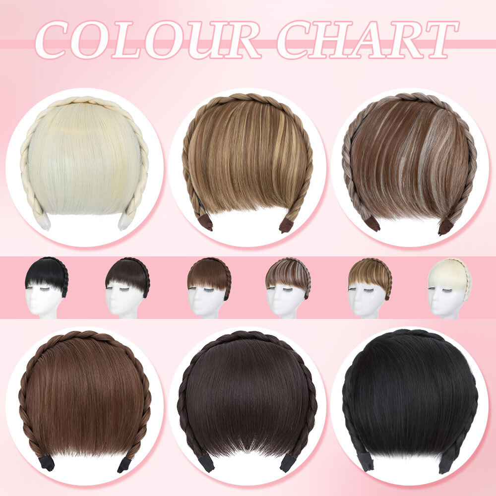 Clip In Bangs Hairpiece Wispy Fringe Headband with Temples Topper Curved Bangs