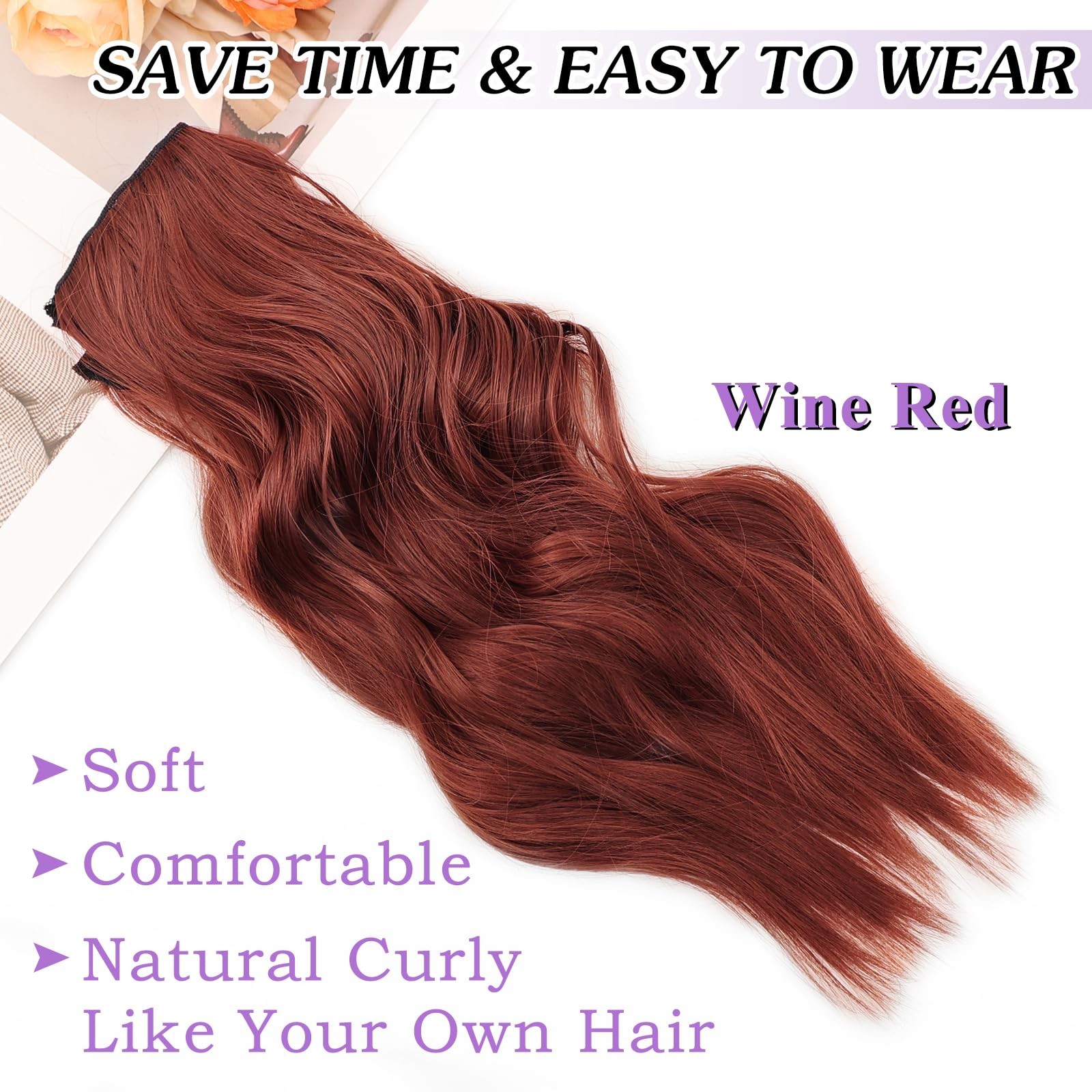 NAYOO 4PCS Clip-in Hair Extensions Long Wavy Curly Synthetic Thick Hairpieces Wi