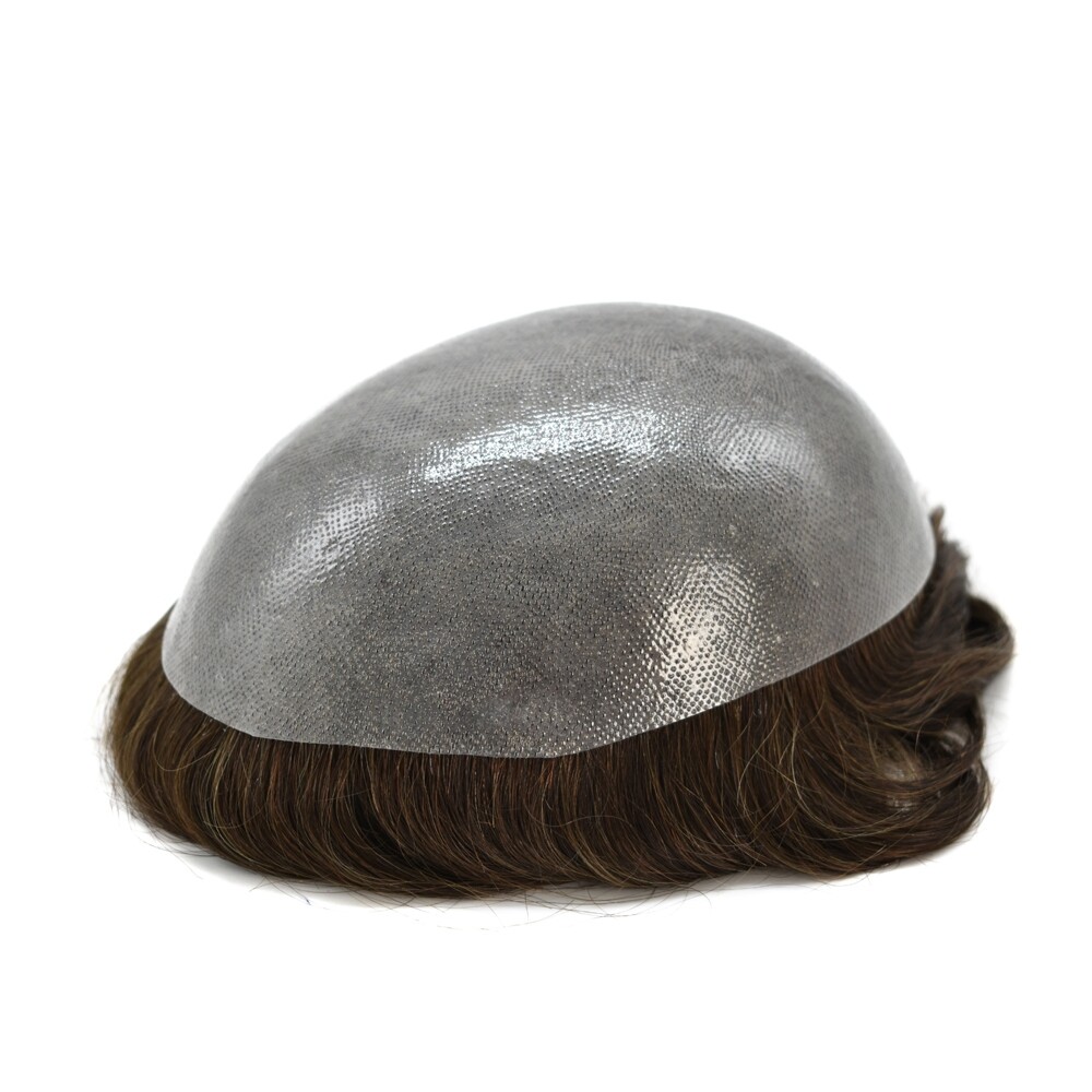 Mens Toupee Human Hair Piece Full Poly Thin Skin Men Hair Replacement SystemsUS