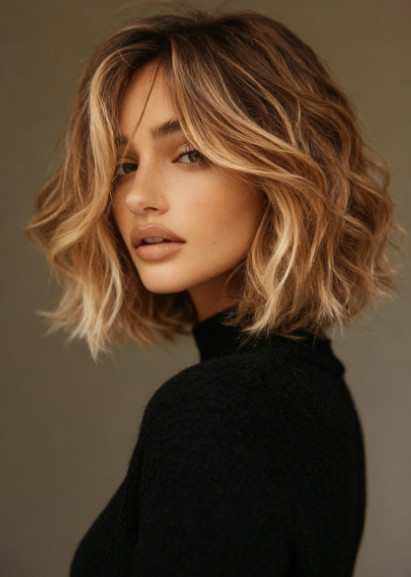 Brown Blond Wave Highlights Lace Front 100% Human Hair Wigs 21.5cap , No Combs