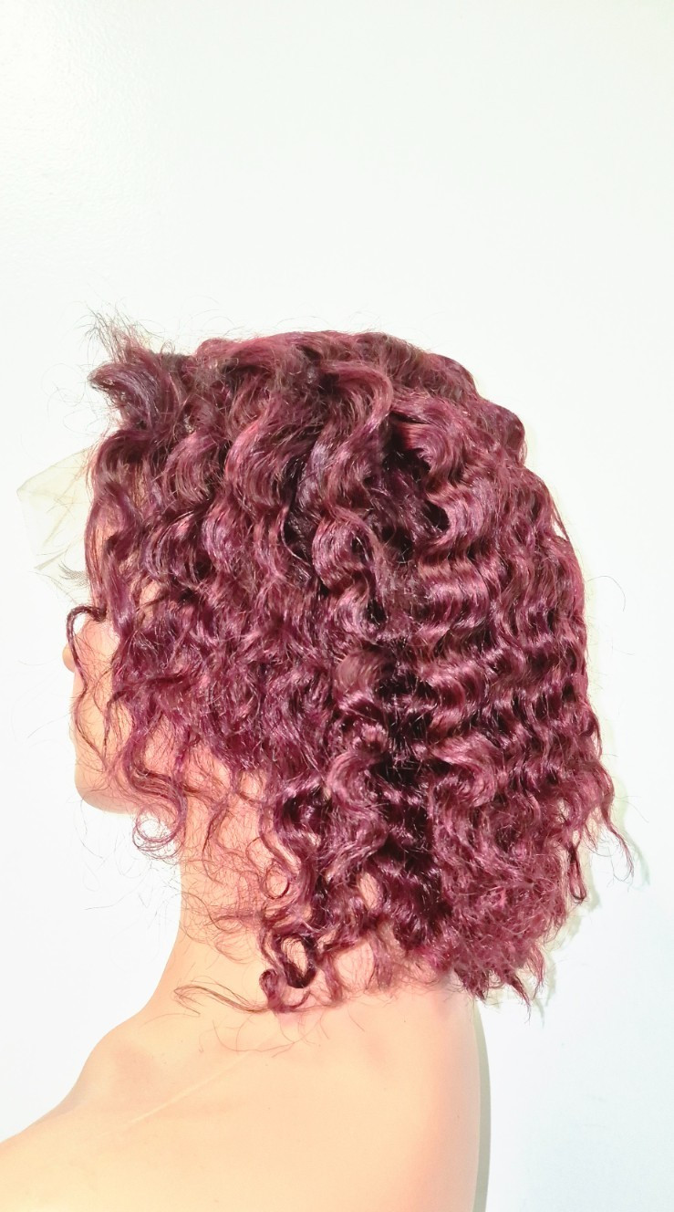 Curly Burgundy Wig, 13*4, 10 inch