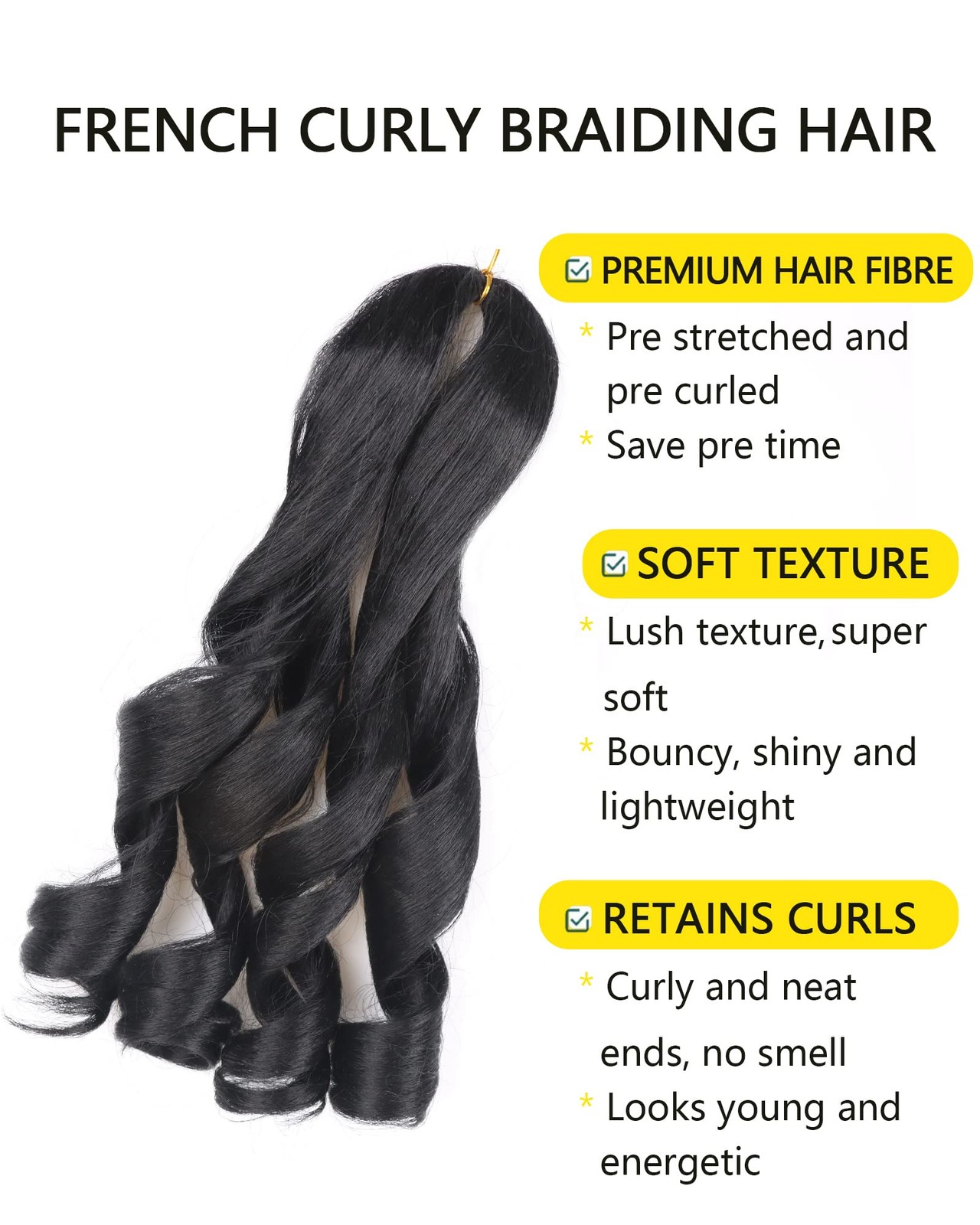 French Curl Braiding Hair 10 Inch Curly Pre Stretched 8 Packs Short Black