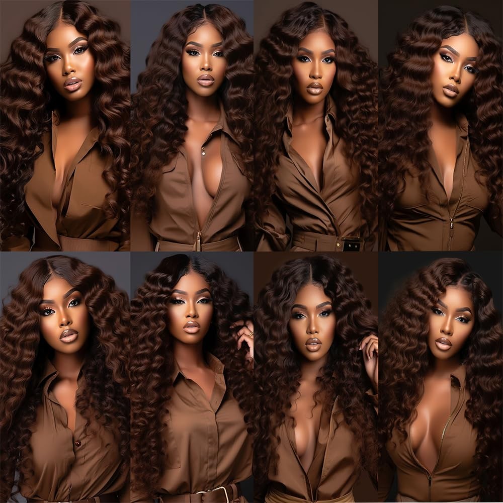 QEUOPE Dark Brown Deep Curly Bundles Color 4 Human Hair Chocolate Brown Deep Wav