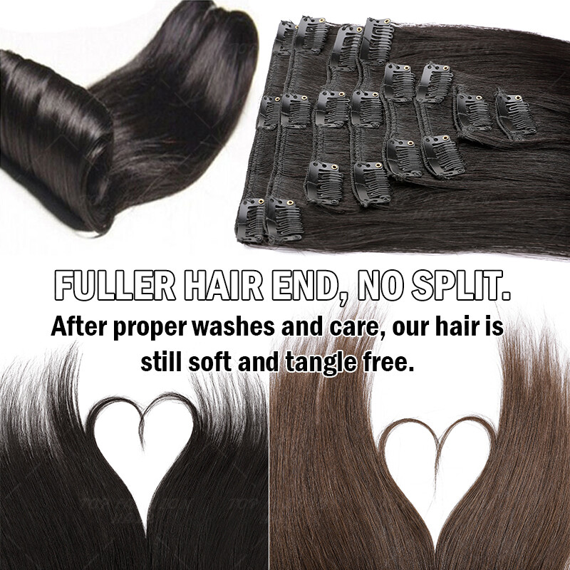 Clip in Remy Human Hair 100% Hair Extensions 8PCS Full Head Remi Weft 16″-24″