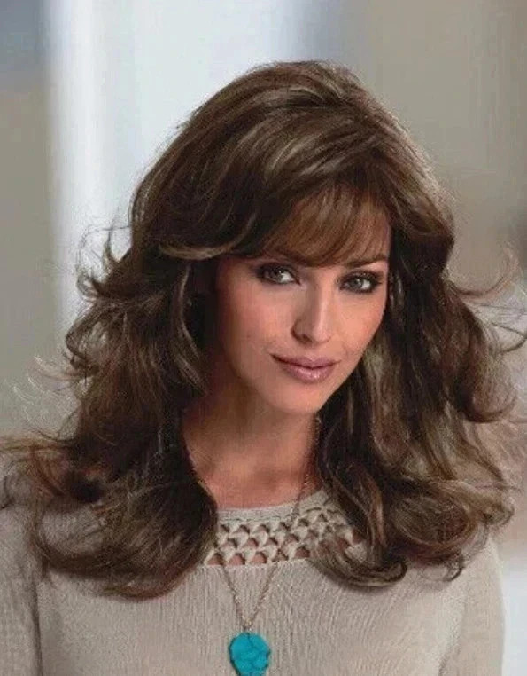 Human Hair New Fashion Sexy Women’s Long Natural Brown Wavy Wigs 14 In
