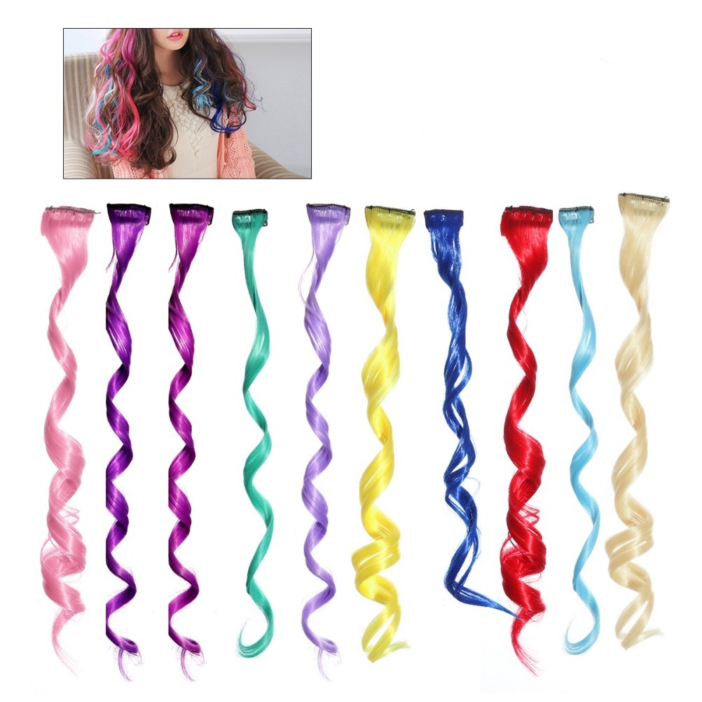 Coloured Hair Extensions Clip Curly Children Restylable 22Pcs 50x2x1cm