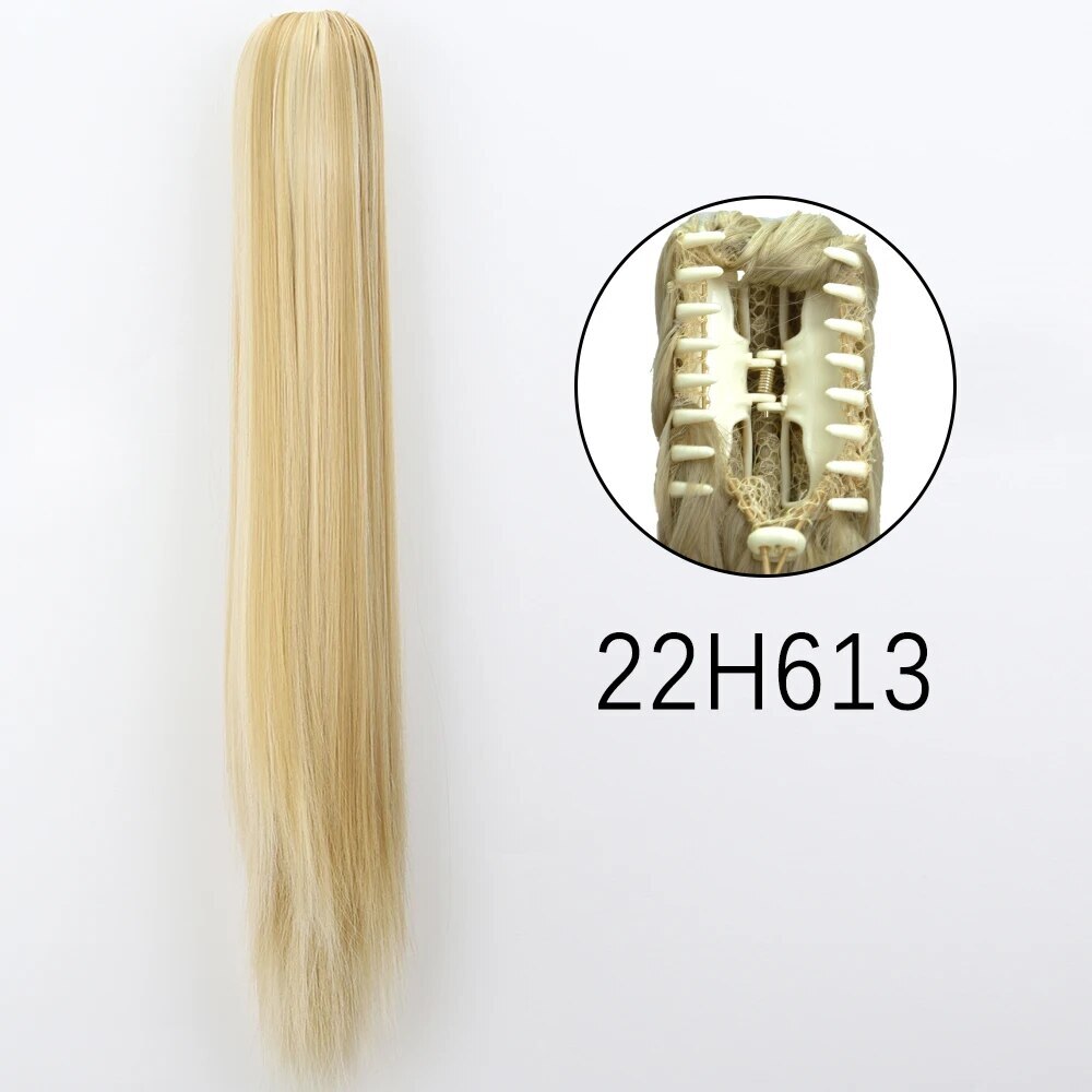 Long Straight Claw Clip On Ponytail Hair Extensions 24Inch Heat Resistant Pony