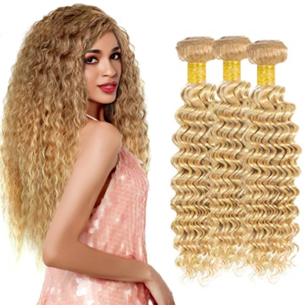 Giginger Bundles Human Hair 300G P27/613 Blonde Deep Wave Human Hair Bundles 18