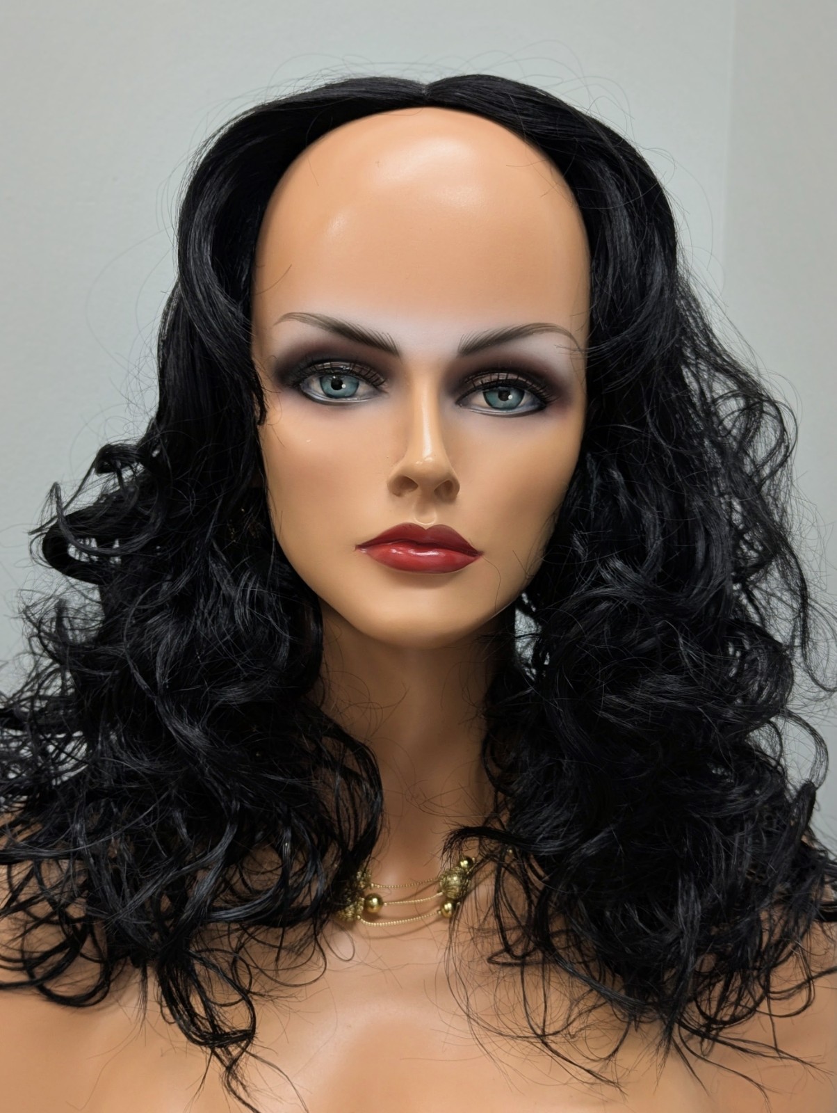 Gorgeous Synthetic Loose Curly Wig Color 1 Jet Black Permanent Center Part