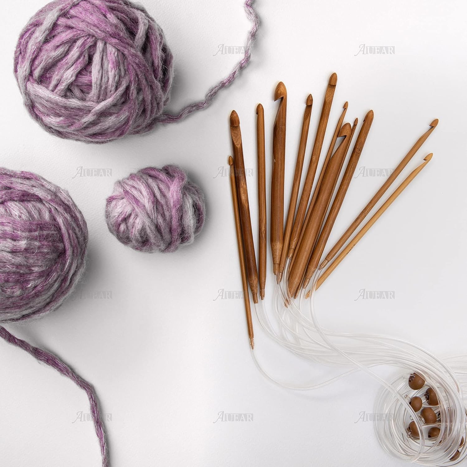 AUEAR, Set of 12 Size Bamboo Knitting Needles Tunisian 3.0~10.0mm, Clear