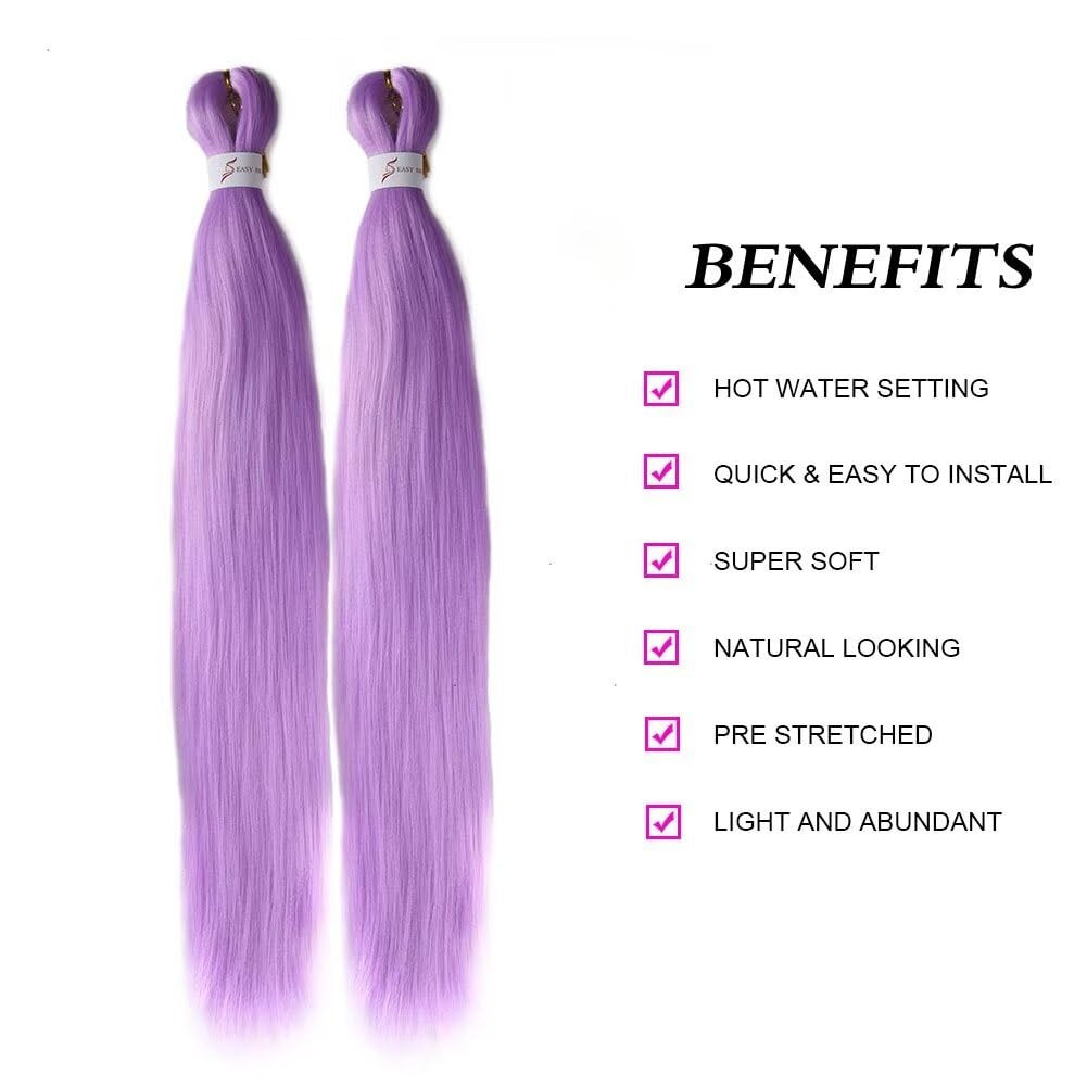 Purple Braiding Hair 24Inch 3 Packs Braiding Hair Pre Stretched Colored Hair Ext