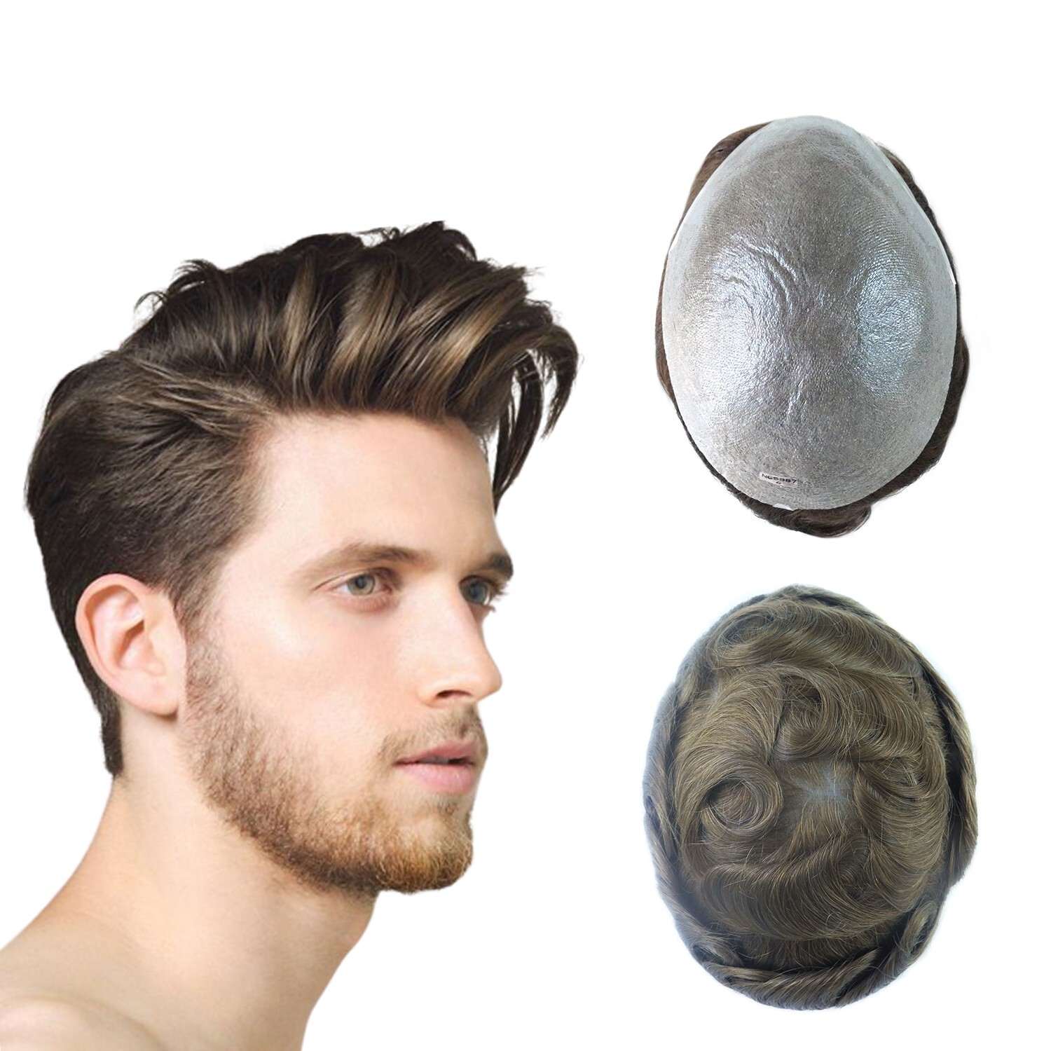 Mens Toupee Natural Human Hair System 0.03mm Ultra Thin Skin Brown Hair Piece#5