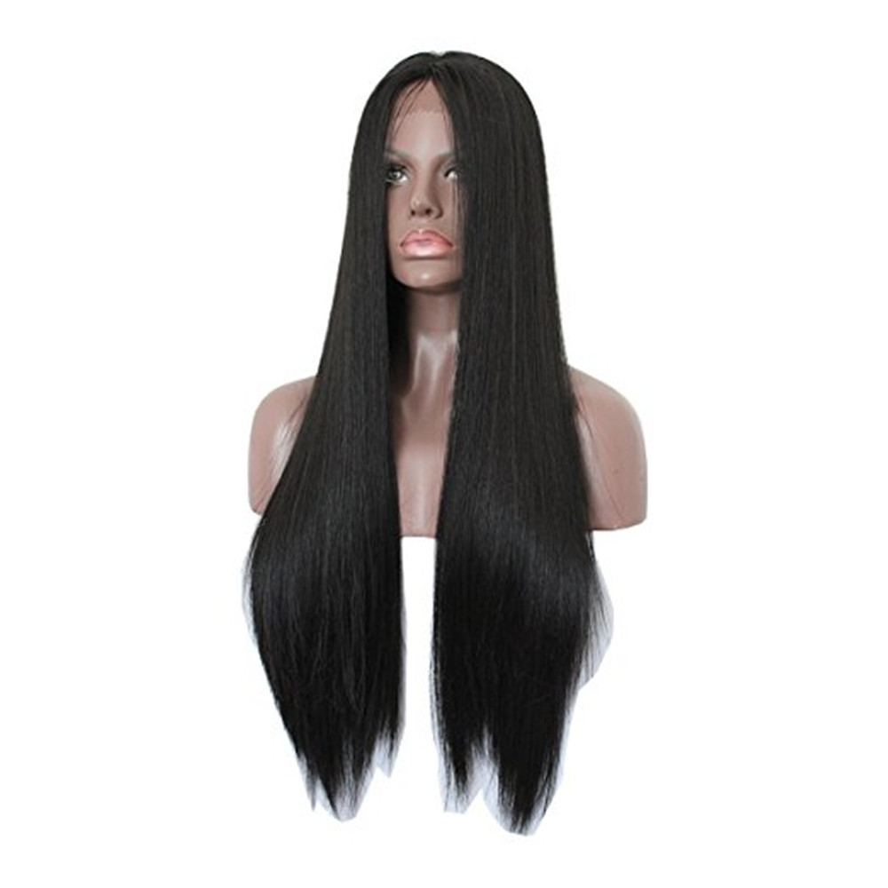 Jet Black Hair Wig Long Silky Straight Synthetic Lace Front Wig Japan Fiber Hair