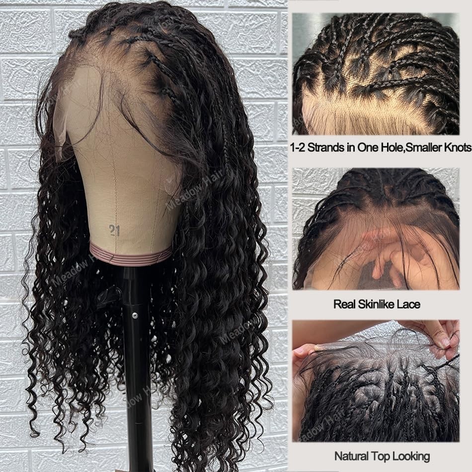 Boho Box Braids Wig – 12″ Full Lace Human Hair, Glueless, Pre-Plucked, Knotless