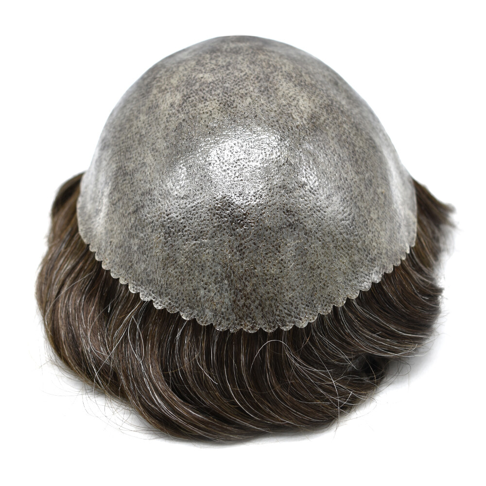Mens Hair Replacement System Full Poly Thin Skin Toupee Units Human Hair Piece U