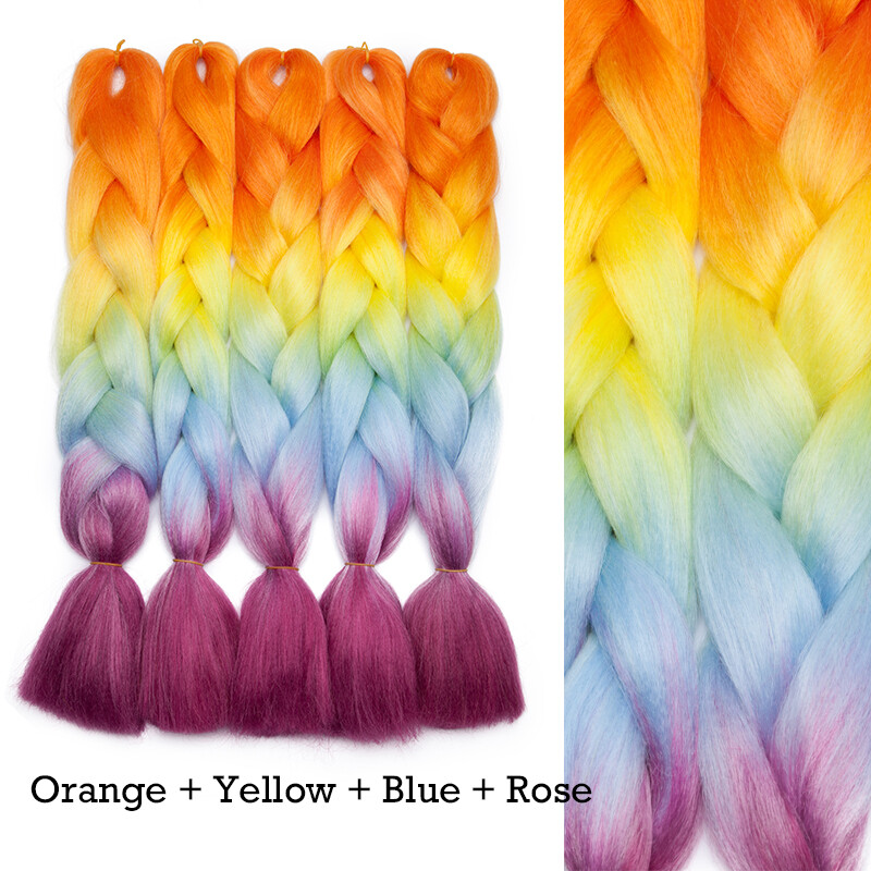 Rainbow 3 Tone Ombre Jumbo Braid Hair Extension Natural Fiber Twist Braiding