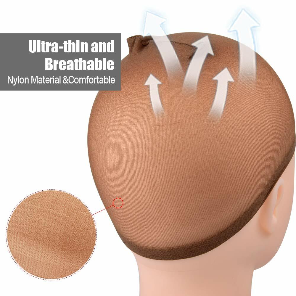 2 PACKS HAIR WIGS STOCKING CAP WEAVING MESH NET FISHNET ELASTIC LINER BROWN