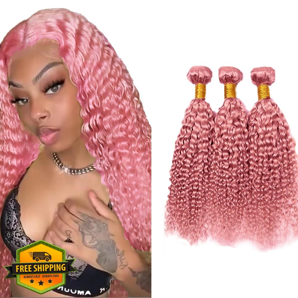 FuivJuix Pink Water Wave Human Hair Bundles 12 14 16 Inch 3pc