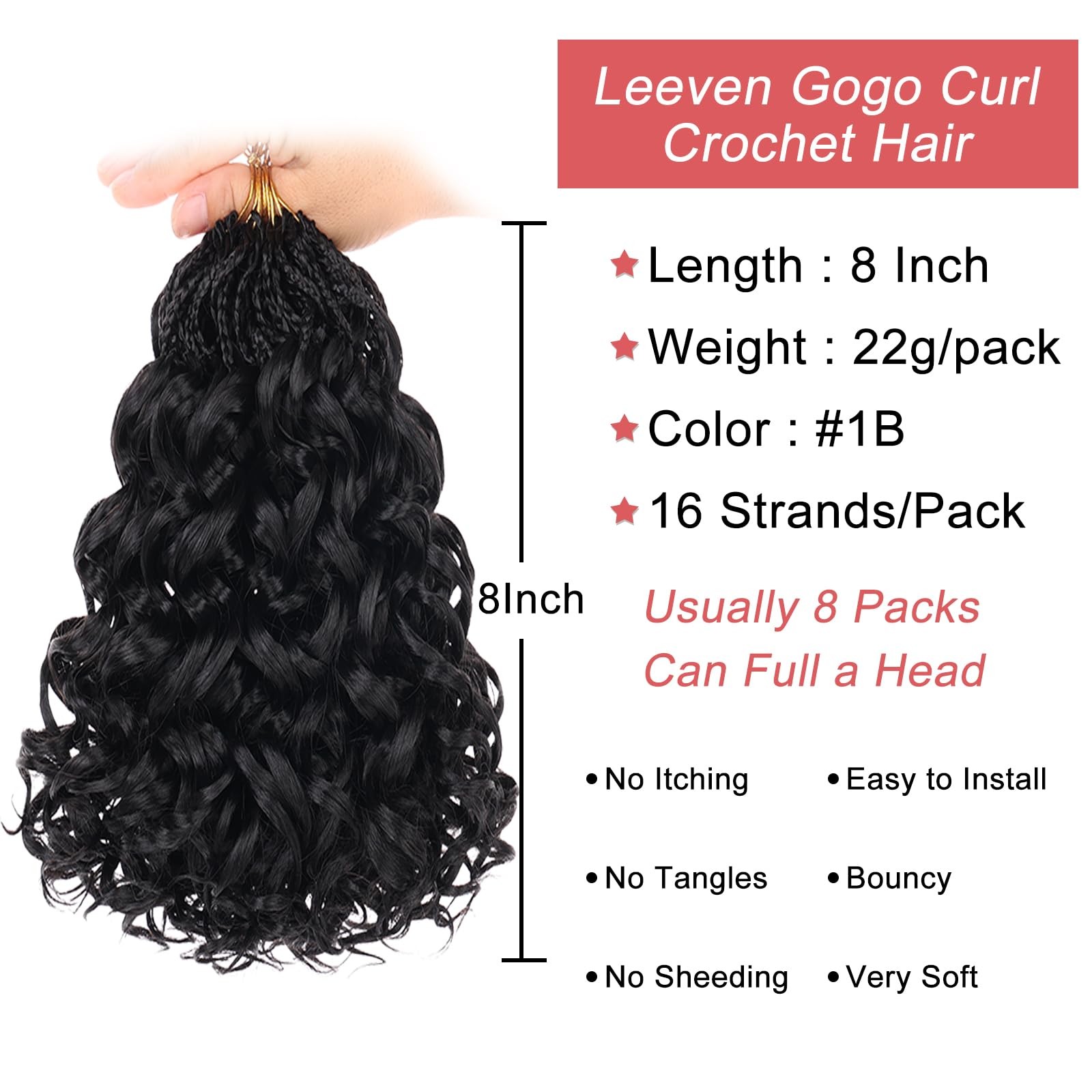 Gogo Curl Crochet Hair 8 Inch 8 Packs Black Pre Looped Ocean Wave Crochet Hai…