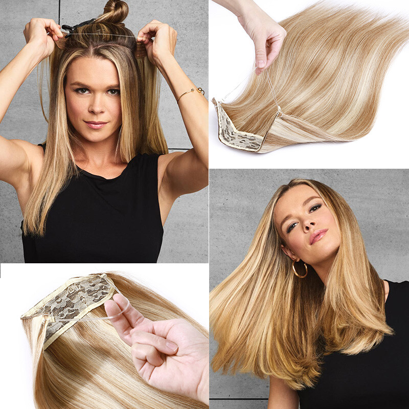Wire-In 100% Human Hair Extensions Hidden Invisible Band THICK Highlight Weft US