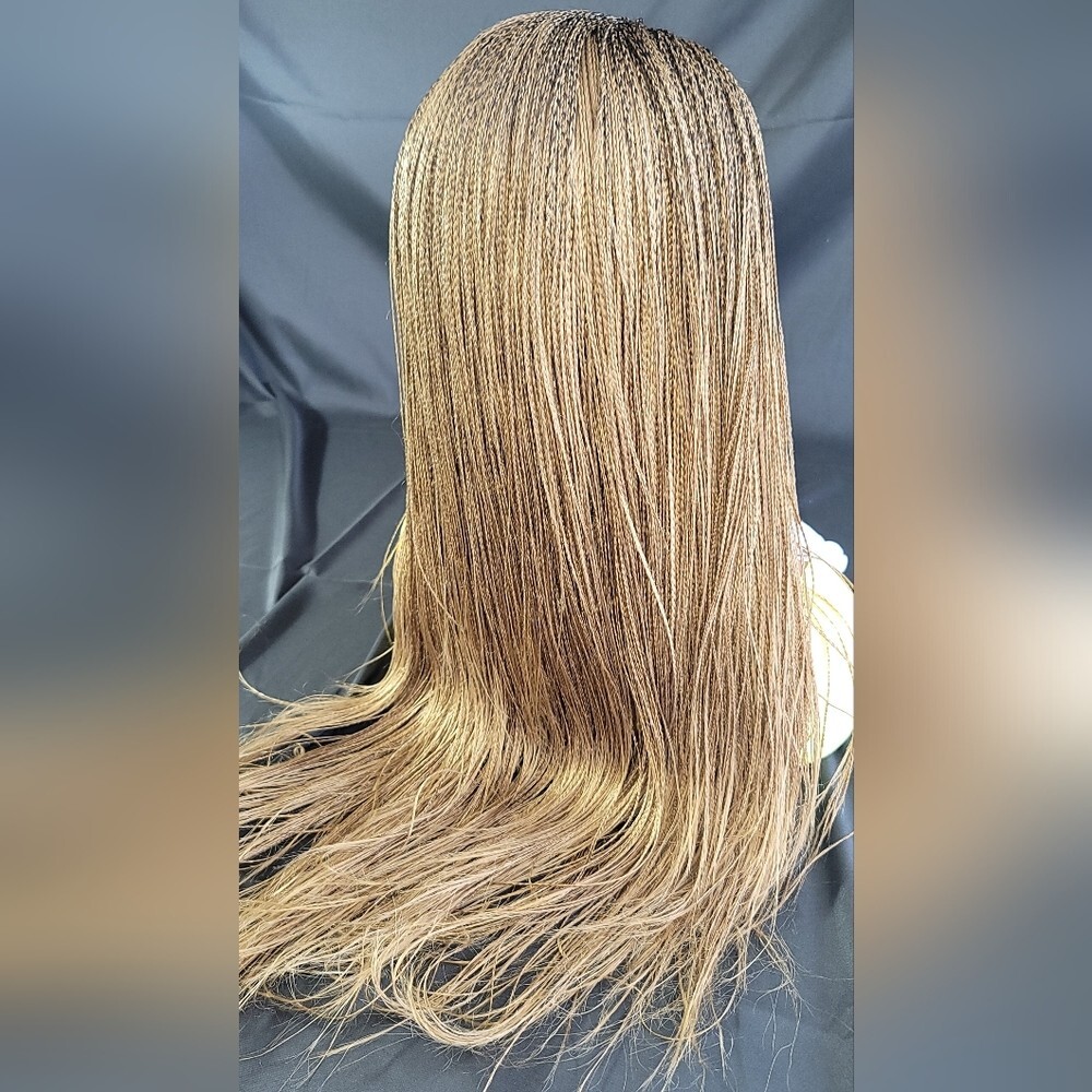 Braided Wig Full Lace Glueless 22″ Micro Braids #27 Ash Blonde Handmade NWT