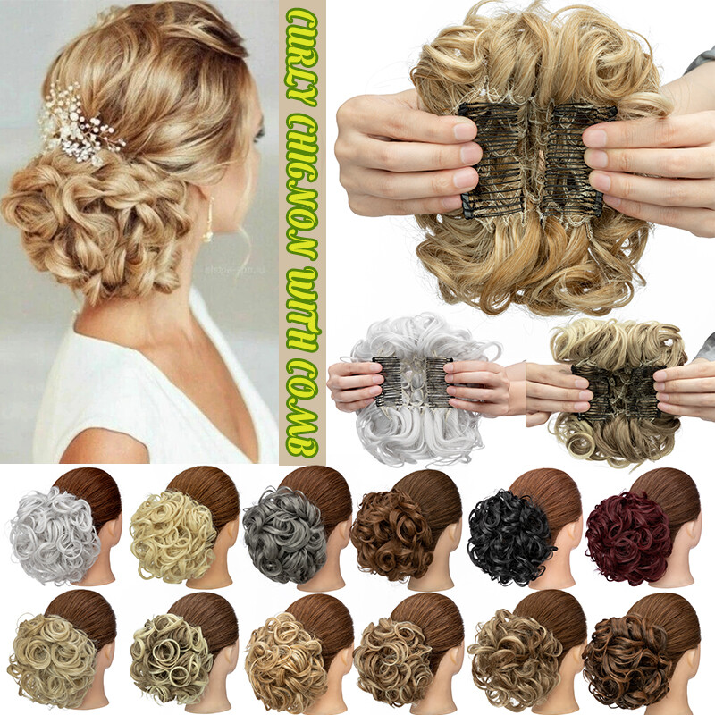 Messy Curly Thick Bun Chignon Hair Piece with Comb Clip in Hair Extensions Soft