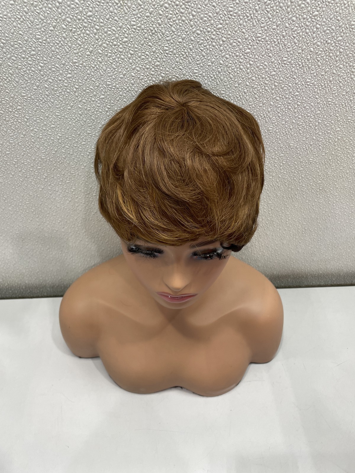 Yjoqokoa Black & Brown Pixie Cut Human Hair Blend Glueless Wig