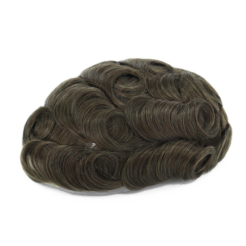 Mens Hair Toupee System Full French Lace Human Hair Medium Density Light Brown#7