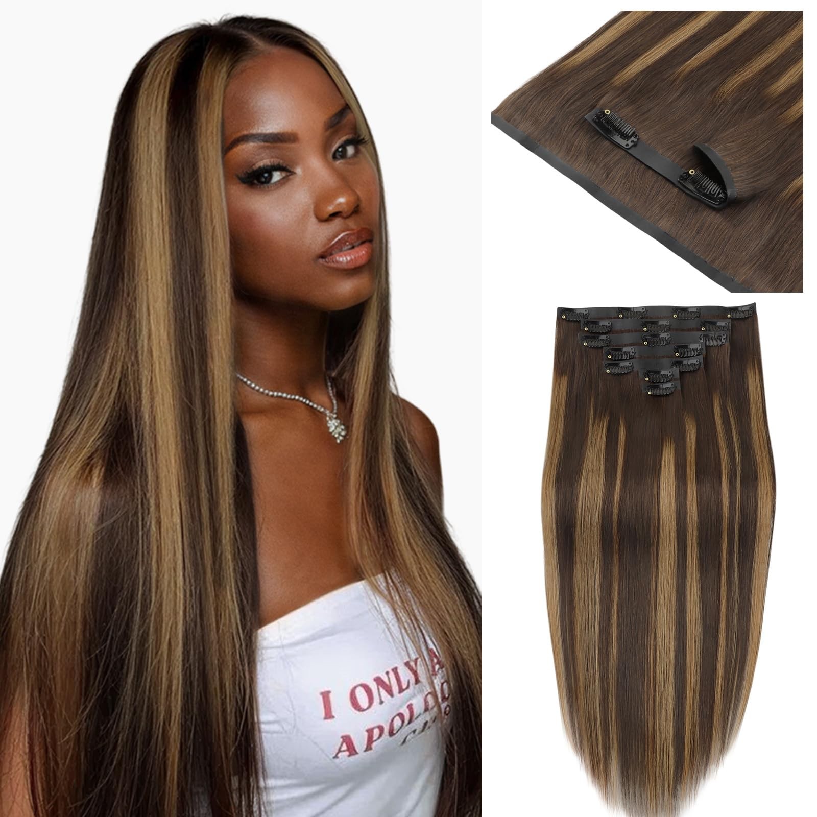 Seamless Clip In Hair Extensions Human Hair 4/27/4 Balayage Chocolate Brown t…