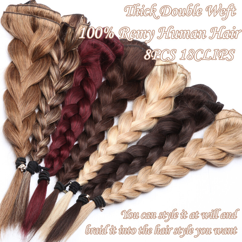 Double Wefts Clip In Remy Human Hair Extensions Thick Full Head 8Pieces 18Clips