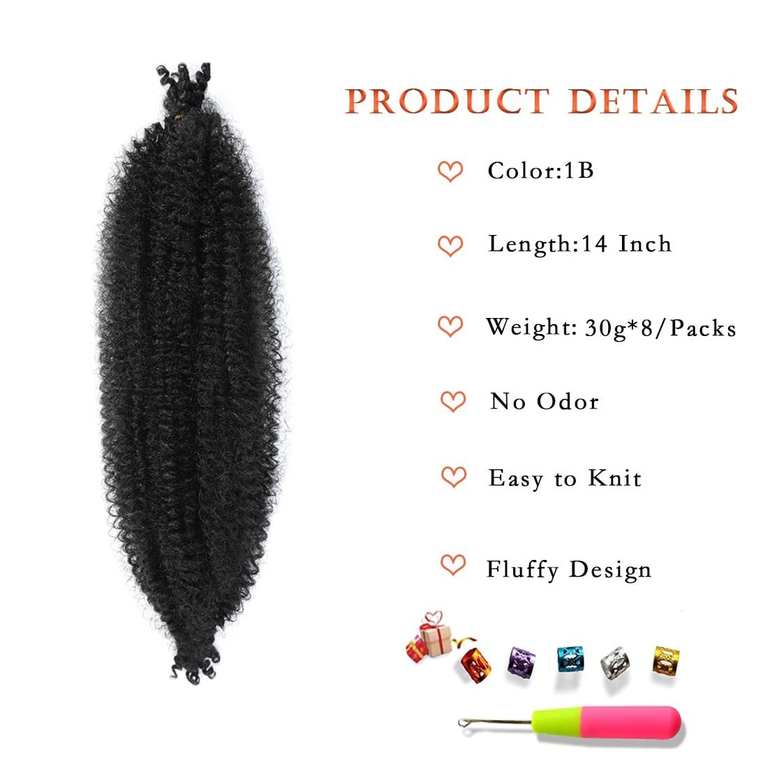 14 Inch Pre-Separated Springy Afro Twist Hair 8 Packs Black Pre-Fluffy Natura…