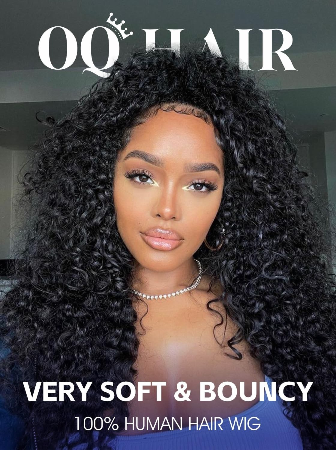 Water Wave Half Wig Human Hair 22″ – 180% Density, Adjustable Drawstring, Gluele