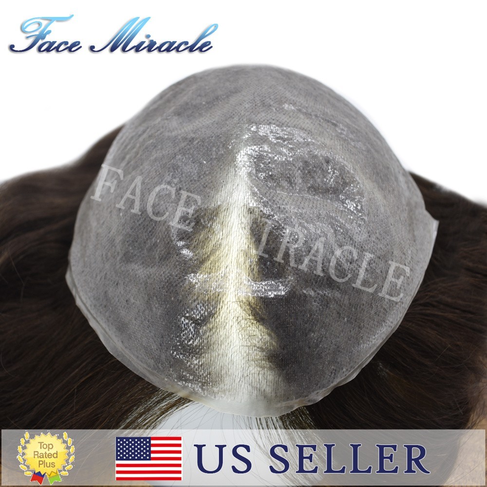 Ultra Thin Skin Mens Hair Piece Human Hair Replacement System V-Looped PU Toupee