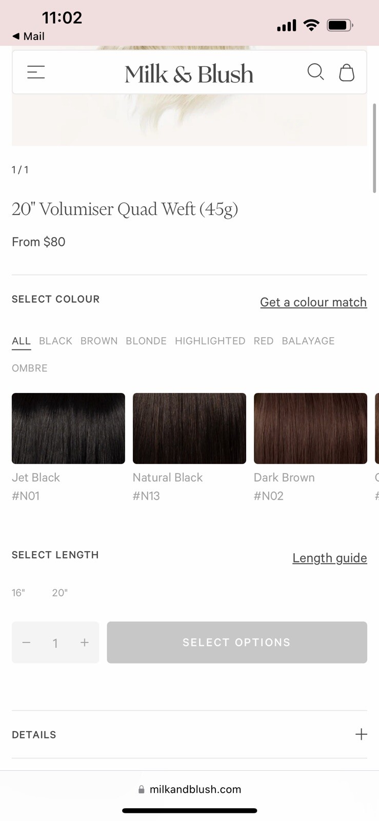 Milk and Blush Black 20″ Volumiser Quad Clip-In Weft 45g