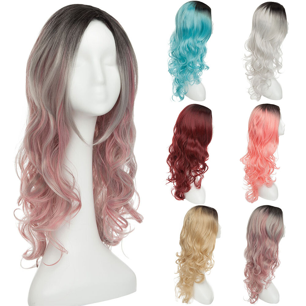 Popular Wavy Ombre Dark Red Cosplay Wig Women Colorful Costume Synthetic Wig Gm4