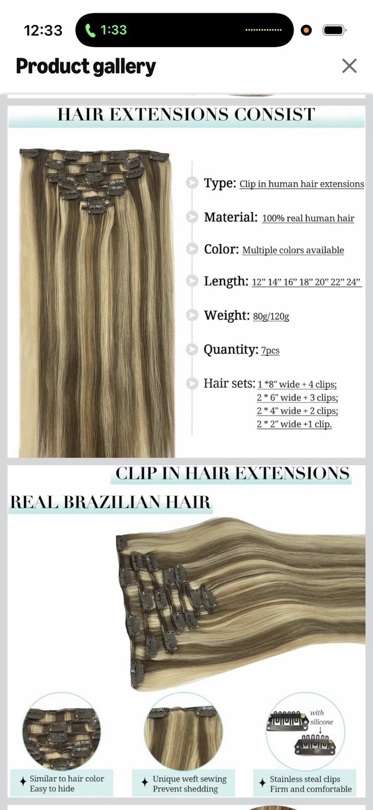 Doores Remy HUMAN Hair Blonde Highlights Clip-In Extensions 20in with 7pcs. 120g