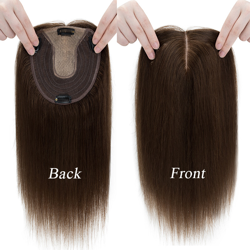 Women’s 100% Remy Human Hair Topper Clip In Hairpiece Silk Base Toupee 13*15cm
