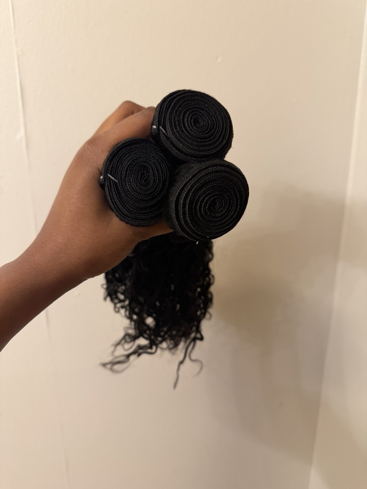 Curly Black Human Hair Weft Extensions Set 14 16 18 Inch Body Wave